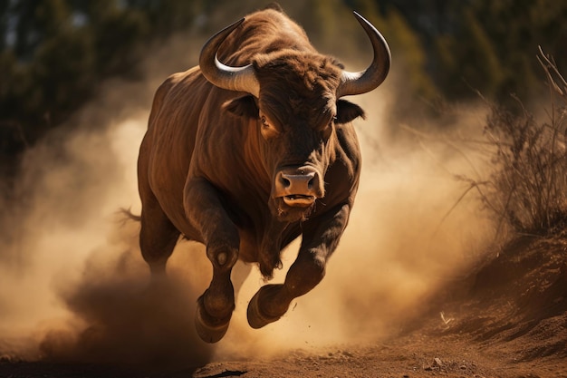 Running bull in the wild