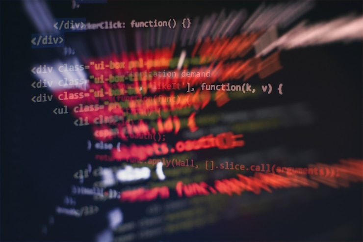 Photo running computer data / www programming. coding script text on screen. notebook closeup photo.