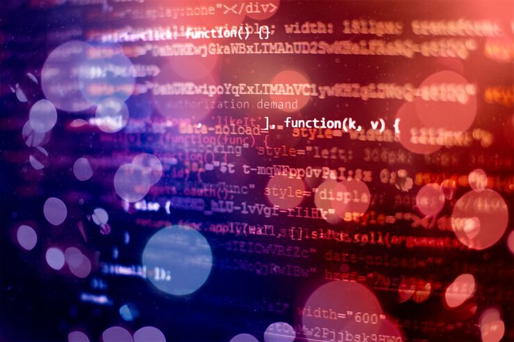 Photo running computer data / www programming. coding script text on screen. notebook closeup photo.