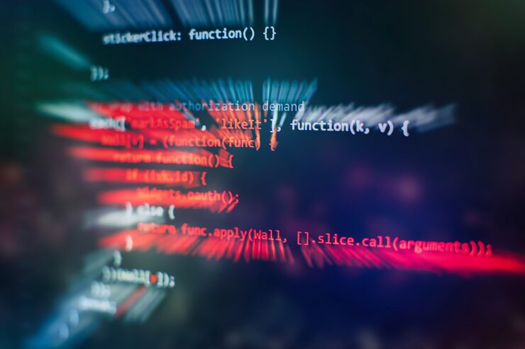 Photo running computer data / www programming. coding script text on screen. notebook closeup photo.