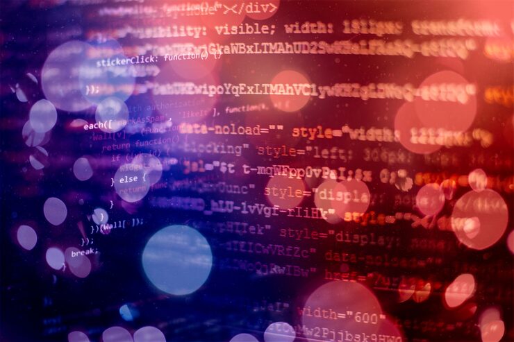 Photo running computer data / www programming. coding script text on screen. notebook closeup photo.