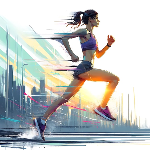 운동복을 입고 달리는 여성 운동선수 에너지 넘치는 젊은 여성 마라톤 달리기 스포츠