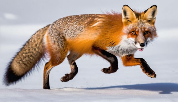 Photo running fox in snow ai generated