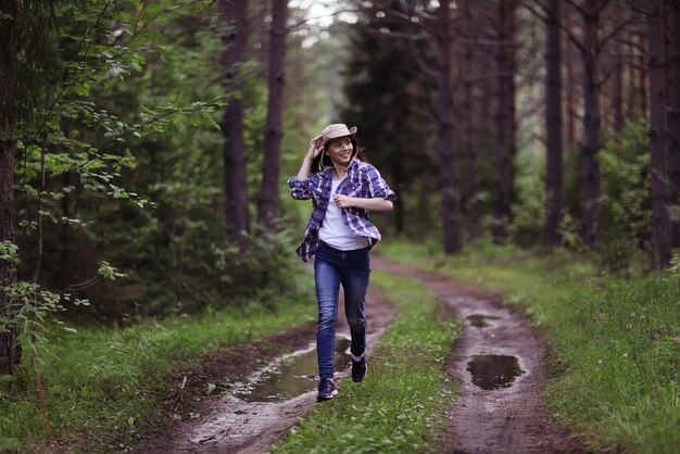 running girl forester in nature