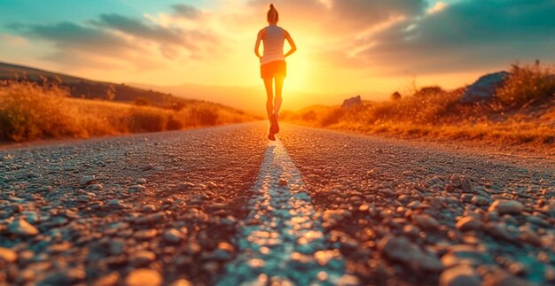 Photo running girl at sunset sports jogging healthy lifestyle ai generated image