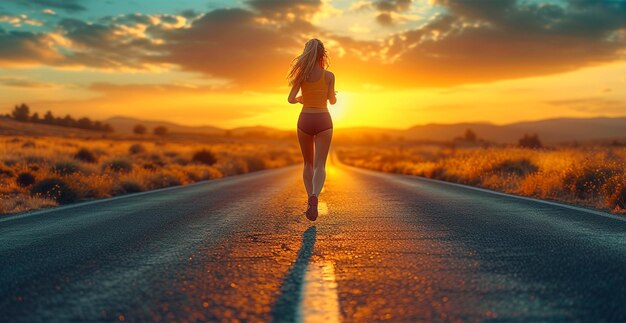 Foto ragazza in corsa al tramonto sport jogging stile di vita sano immagine generata dall'ai