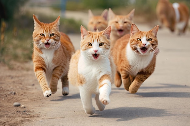 Running happy cats