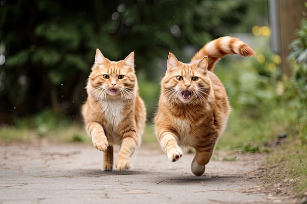 幸せな猫を走らせる