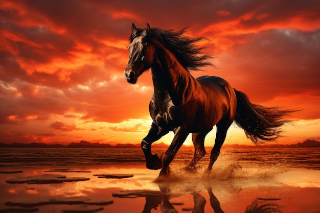 running horse in sunset