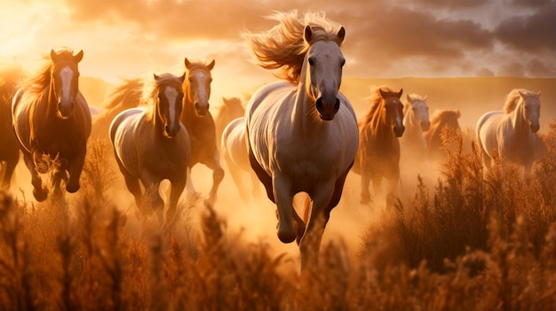 running horses in the field