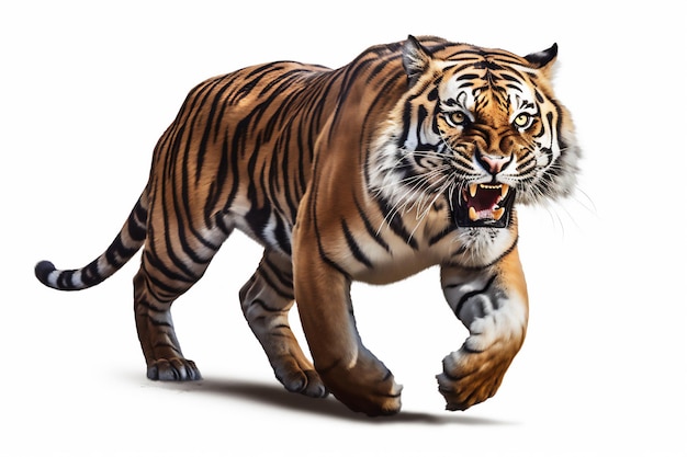running or jumping tiger with realistic illustration isolated on white background hyper realistic