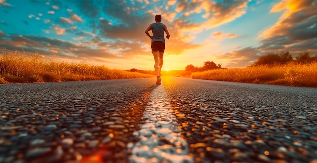 Фото Бегущий человек на закате спорт бегает здоровый образ жизни ии генерирует изображение