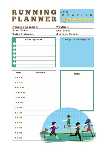 Running planner digital planning insert sheet printable page template