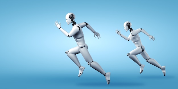 Photo running robot humanoid showing fast movement and vital energy