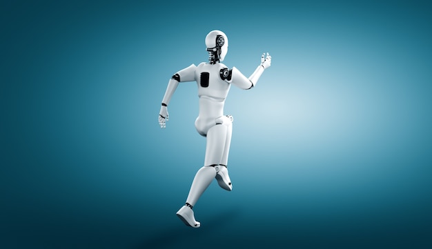 Running robot humanoid showing fast movement and vital energy