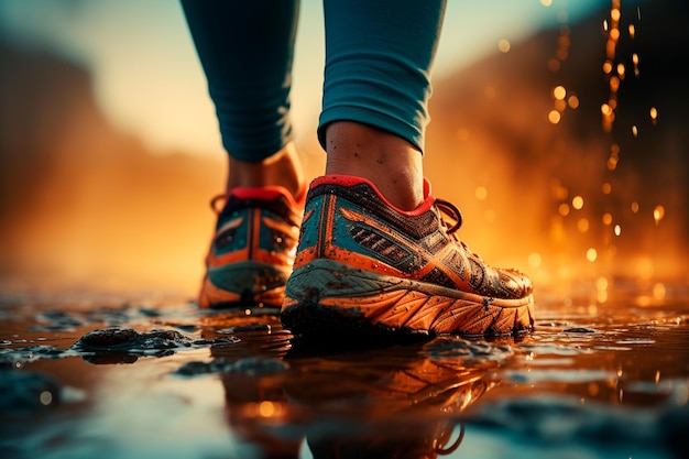 running shoes and water drops