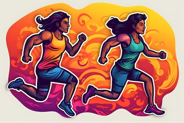 Photo running sports couple rainbow sticker neural network ai generated