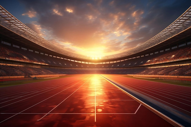 Running track stadium evening arena with crowd fans AI generate