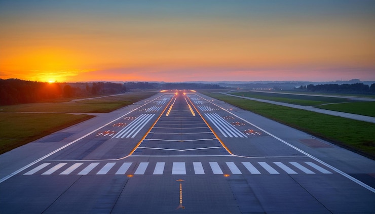 Photo runway sunset