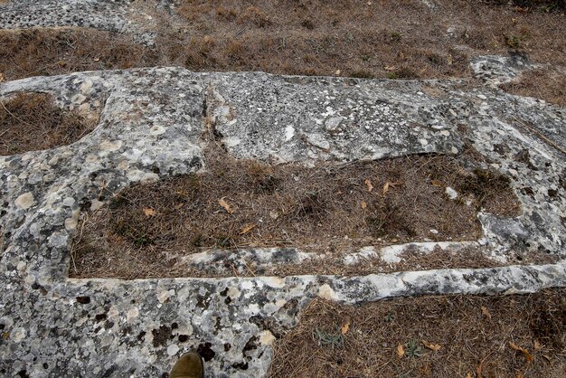 Rupestrian necropolis met graven opgegraven in steen van san pantaleon in valderredible