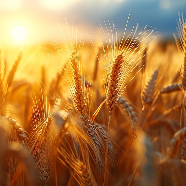 Rural abundance golden wheat crop field signifies a plentiful summer harvest for social media post s