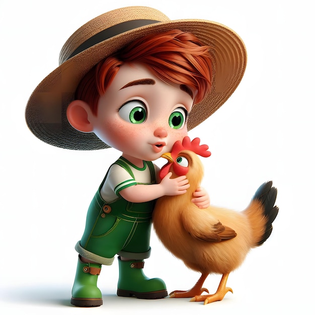 Rural boy with a chicken