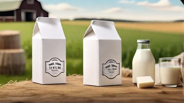 Rural Dairy Farm Milk Carton Label Mockup Template