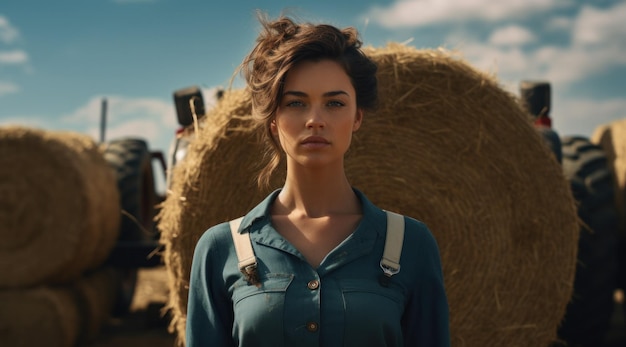 Rural Development Woman with Hay Bales