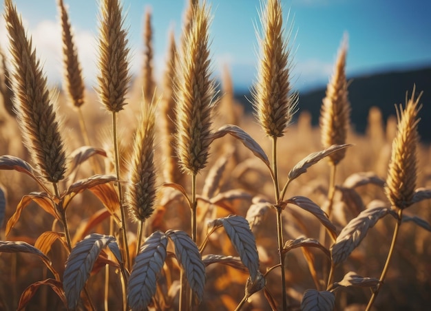 In the rural farm golden wheat harvests embody the essence of nature and nutritious food