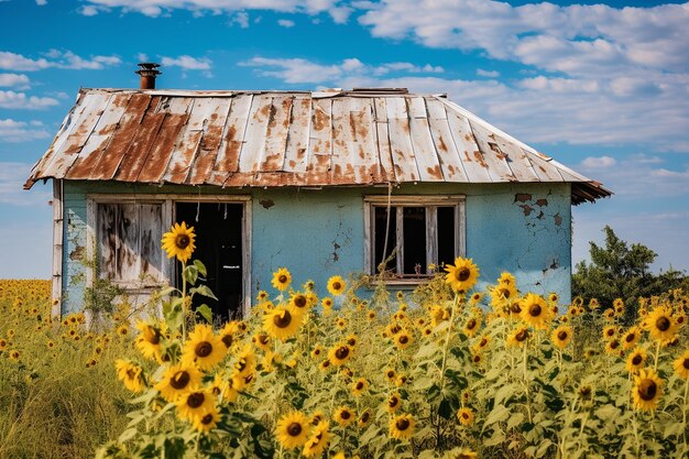 Фото Золотые сельские подсолнечники на ферме