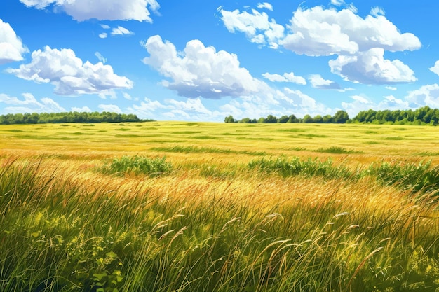 Photo rural landscape art with fields and grass