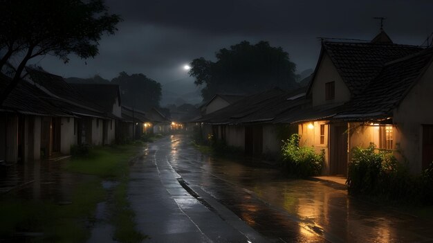 Foto paesaggio rurale durante la notte piovosa