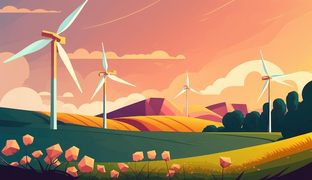 Rural landscape wind turbines ai generated