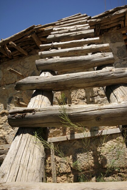 Rural landscape with stairs and old stone building