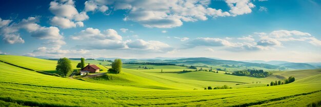 Foto paesaggi rurali con fattorie, colline ondulate e villaggi affascinanti