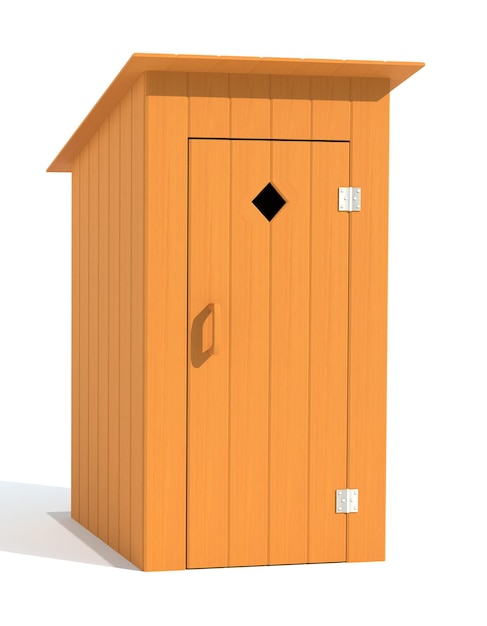 Rural outdoor toilet made of wood 3d render illustration