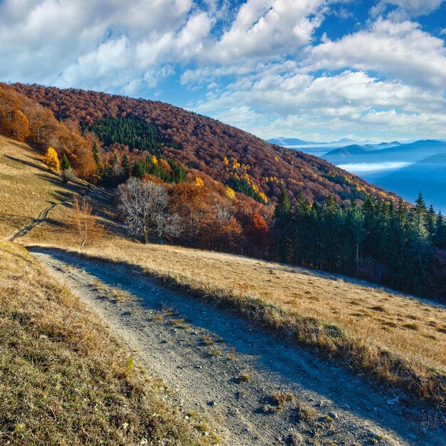 Rural road on autumn mountain slope