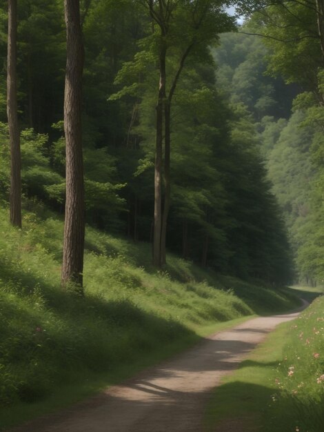 A rural road through a forest