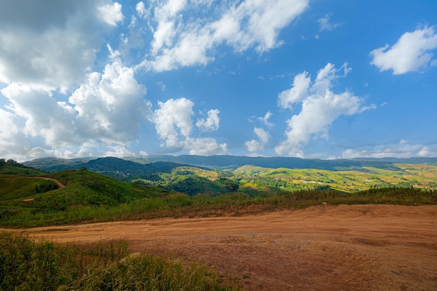 Rural roads and mountains in Asia,panoramic view of the mountains and the beautiful sky,Panoramic