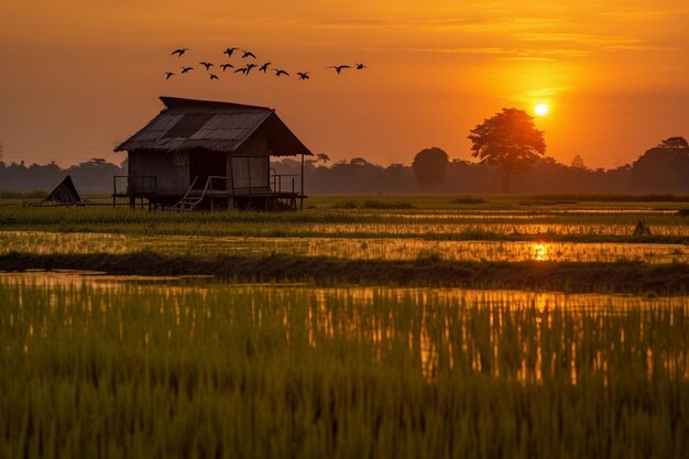 rural scenery with rice fields and hutsrural scenery with rice fields and huts