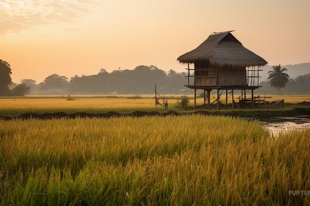 米畑と小屋の田舎風景