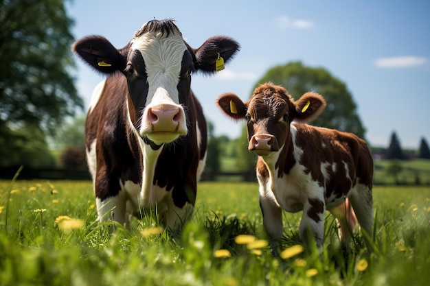 Rural Serenity Brown Cow and Black Calf at Rest Generative AI