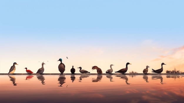 Photo rural summer landscape domestic white geese swimming in the river