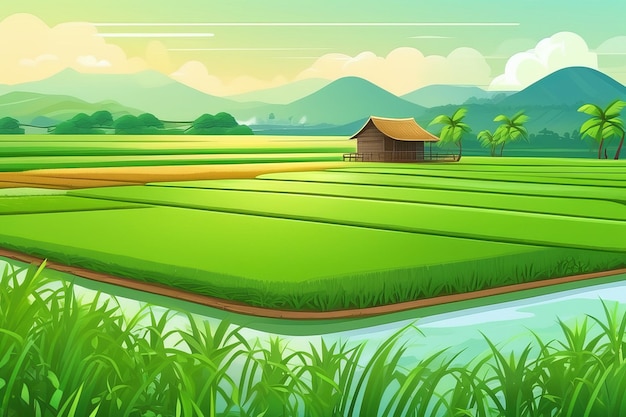 Photo a rural tapestry of rice fields and rolling hills