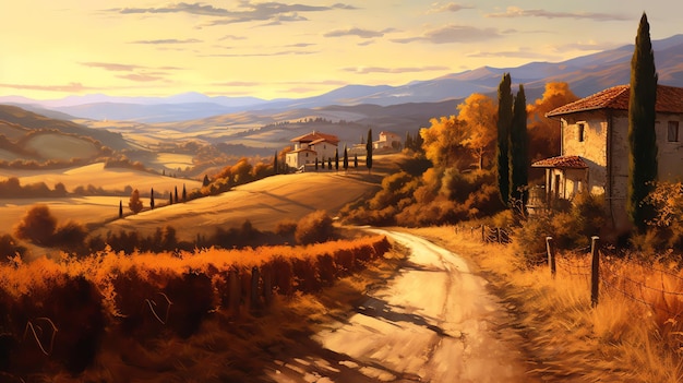 A rural village during the golden hour