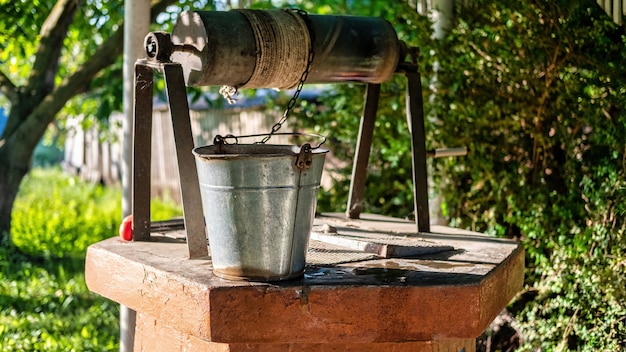 Rural well with a bucket