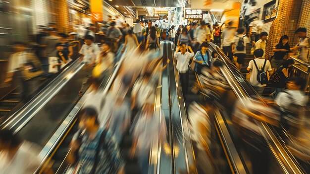 Foto l'ora di punta in città la gente ha fretta di andare al lavoro la sfocatura del movimento mostra quanto si muovono velocemente