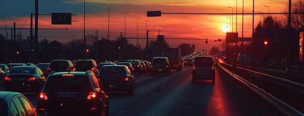 都市道路の夕暮れ時のピーク時間の滞