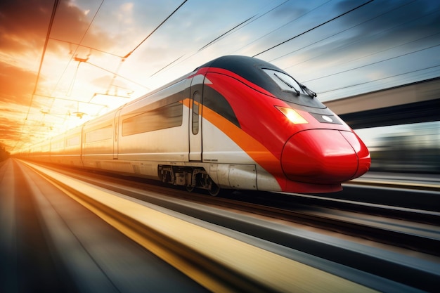 A rushing modern highspeed train on a blurred background