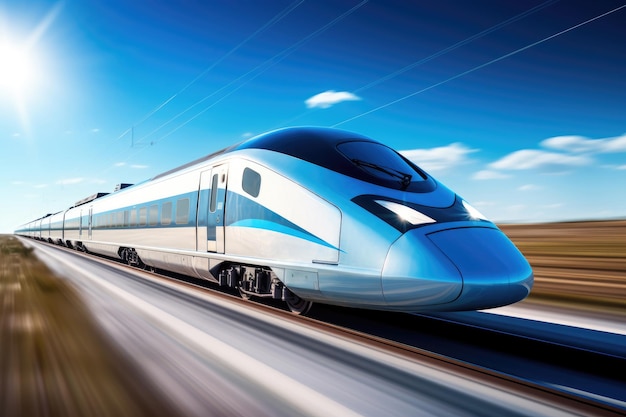 A rushing modern highspeed train on a blurred background